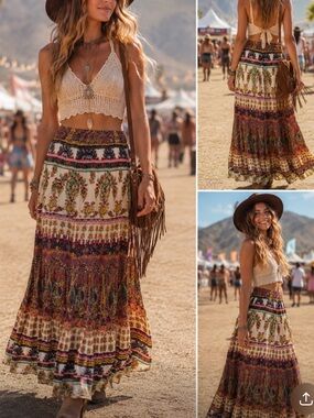 M Nouveau Boho Paisley Maxi Skirt Women's Size XL Flowy Festival gypsy